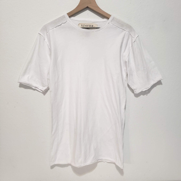 Rare Xzavier Men's SIZE M White Solid Cotton Tee Shirt Short Sleeve Round Hem - Picture 8 of 8